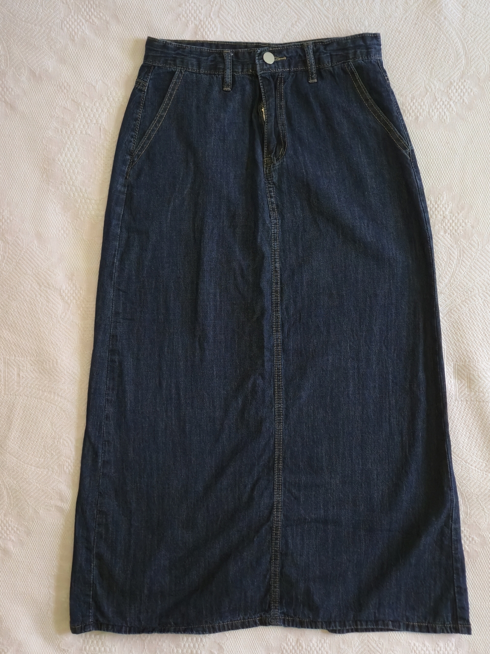 Lewkin Dark Blue Denim Maxi Korean Style Skirt Summer Spring Size M
